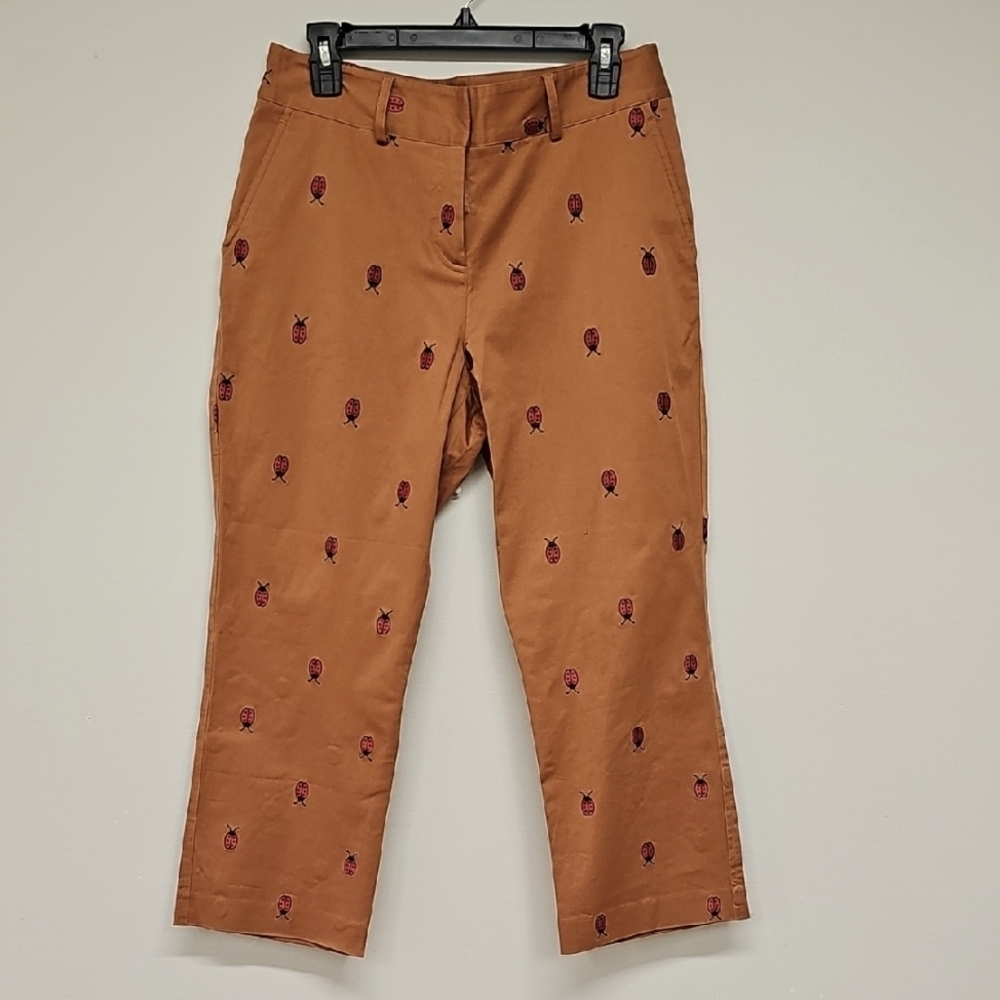 Lilly Pulitzer Caramel Colored Capri Pants With Embroidered Lady Bugs New Size 8
